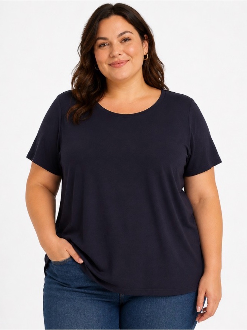 soft surroundings pima cotton tee | navy blue relaxed luxe top | women’s 2XL